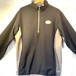 Green Bay Packers NWOT GenuineNFL Pullover ZipWindbreaker Black Grey Mens Sz L